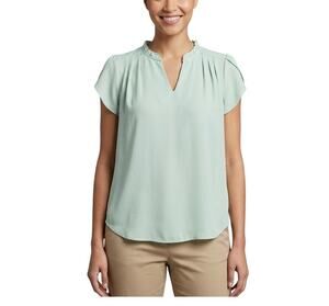 41 Hawthorn Tiffiny Tulip Sleeve Blouse Green Split Neck Women's Size M NWT